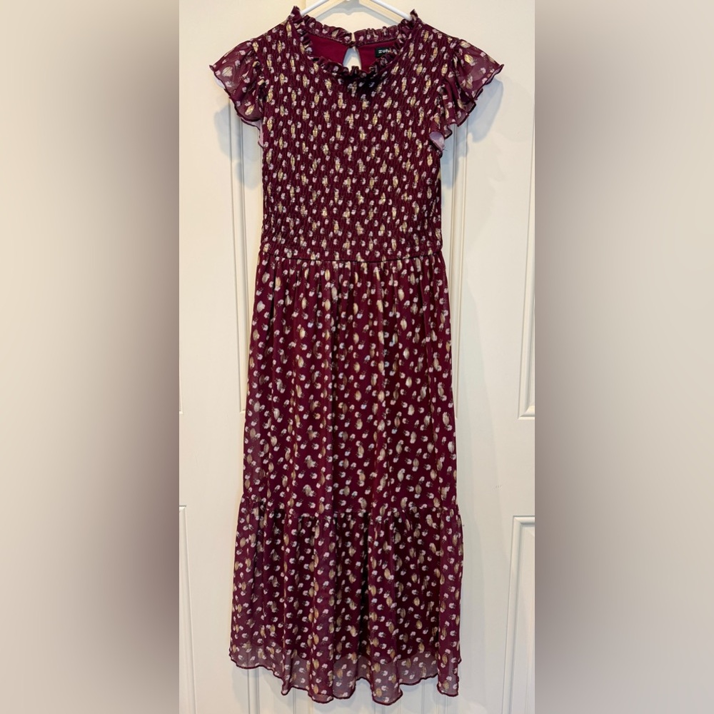 Zunie Burgundy and White Floral Dress